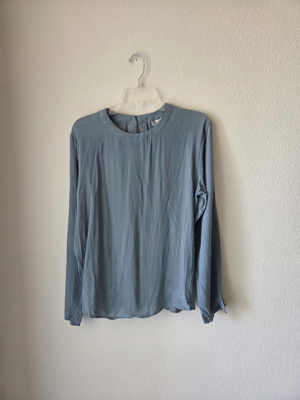 Oscar de la Renta Expressions Vintage 90s Blue 100% Silk Round Neck Blouse Sz M